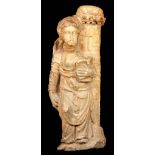 A 16TH CENTURY FRENCH CARVED ALABASTER FIGURE OF SAINT BARBARA 80cm high.