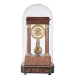 AN EARLY 19TH CENTURY FRENCH FIGURED MAHOGANY PORTICO CLOCK the case with four tapered gilt brass-