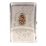 A LATE 19TH CENTURY RUSSIAN SILVER CIGAR BOX with solid gold applied monogram to the top