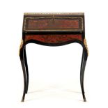 A 19TH CENTURY FRENCH EBONISED AND BOULLE BONHEUR DU JOUR with angled fall revealing a writing
