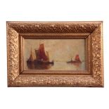 A 19TH CENTURY OIL ON CANVAS Marine scene with sailboats and steamboat 19.5cm high, 38cm white -