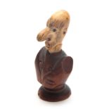 A LATE 19TH CENTURY CARVED STAG HORN AND BOXWOOD HUMOROUS CARICATURE GENTLEMAN BUST 10cm high in the