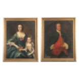 A LARGE PAIR OF OILS ON CANVAS Portraits of a family, one of a mother and child, the other of a