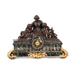 A LARGE 19TH CENTURY FRENCH FIGURAL MARBLE AND BRONZE MANTEL CLOCK the patinated bronze sculpture