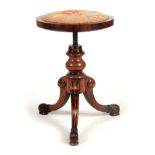 A LATE REGENCY GILLOWS STYLE ADJUSTABLE ROSEWOOD PIANO STOOL with circular tapestry top within a
