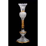 A LATE 19TH CENTURY GILT BRONZE AND CUT GLASS CENTREPIECE having diamond cut base and bowl and