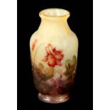 AN EARLY 20TH CENTURY ACID ETCHED SHOULDERED CAMEO GLASS VASE BY DAUM NANCY decorated with over