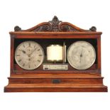 A GOOD LATE 19TH CENTURY WALNUT CASED WEATHER STATION with scrollwork pediment and glazed fall front