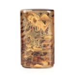 A JAPANESE MEIJI PERIOD LACQUERED TORTOISESHELL CIGAR CASE decorated with cranes and birds in a