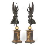 A LARGE PAIR OF LATE 19TH CENTURY FIGURAL BRONZE AND ORMOLU SCULPTURES modelled as classical