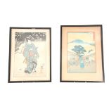 TWO 19th CENTURY ORIENTAL INK DRAWINGS HIGHLIGHTED IN WATERCOLOUR depicting a town scene - signed