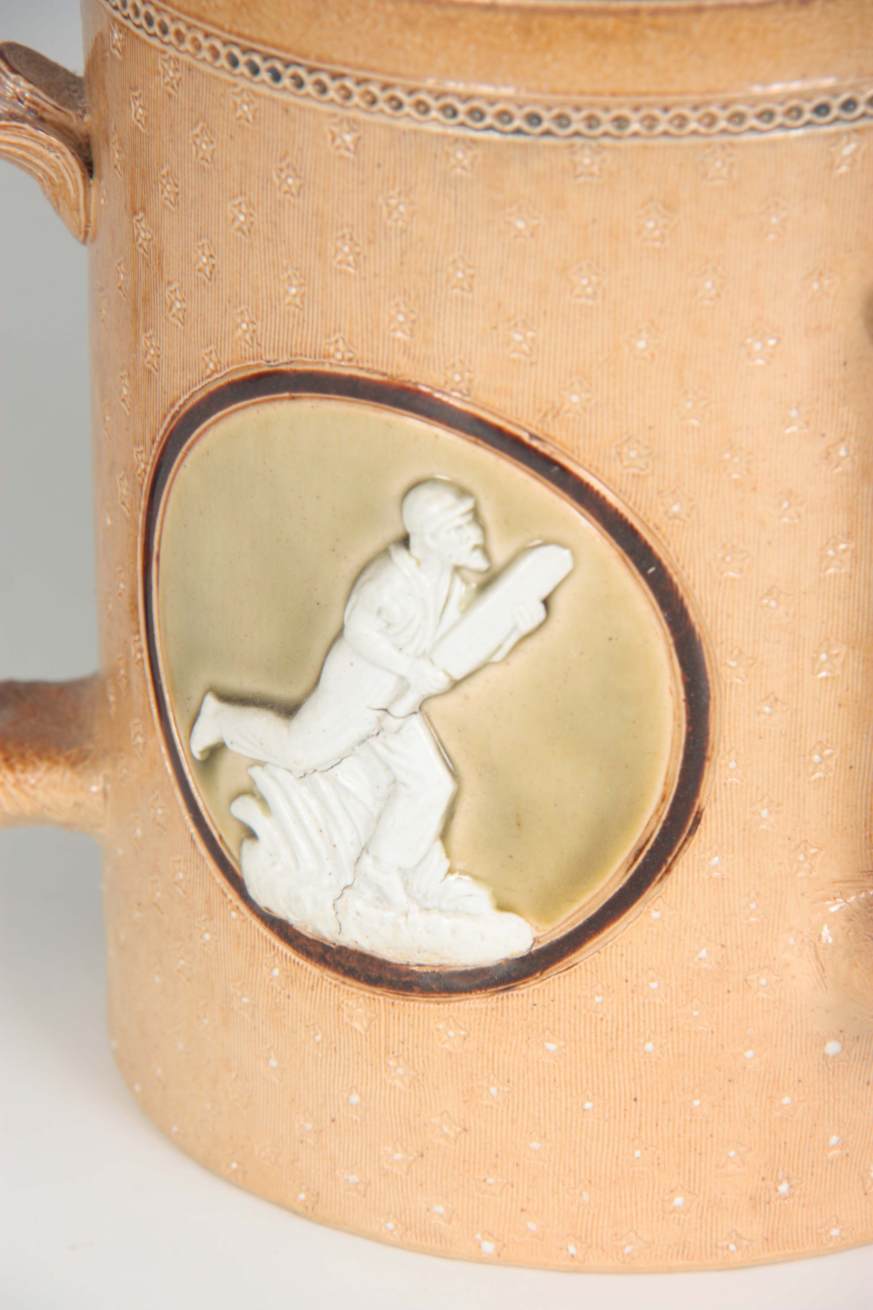 A DOULTON LAMBETH STONEWARE CRICKETING LOVING CUP brown salt-glazed with bound branch handles and - Image 3 of 8