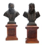LOUIS AUGUSTE DELECOLE (1828 - 1866) A PAIR OF MID 19th CENTURY FRENCH BRONZE BUSTS OF FRANCOIS