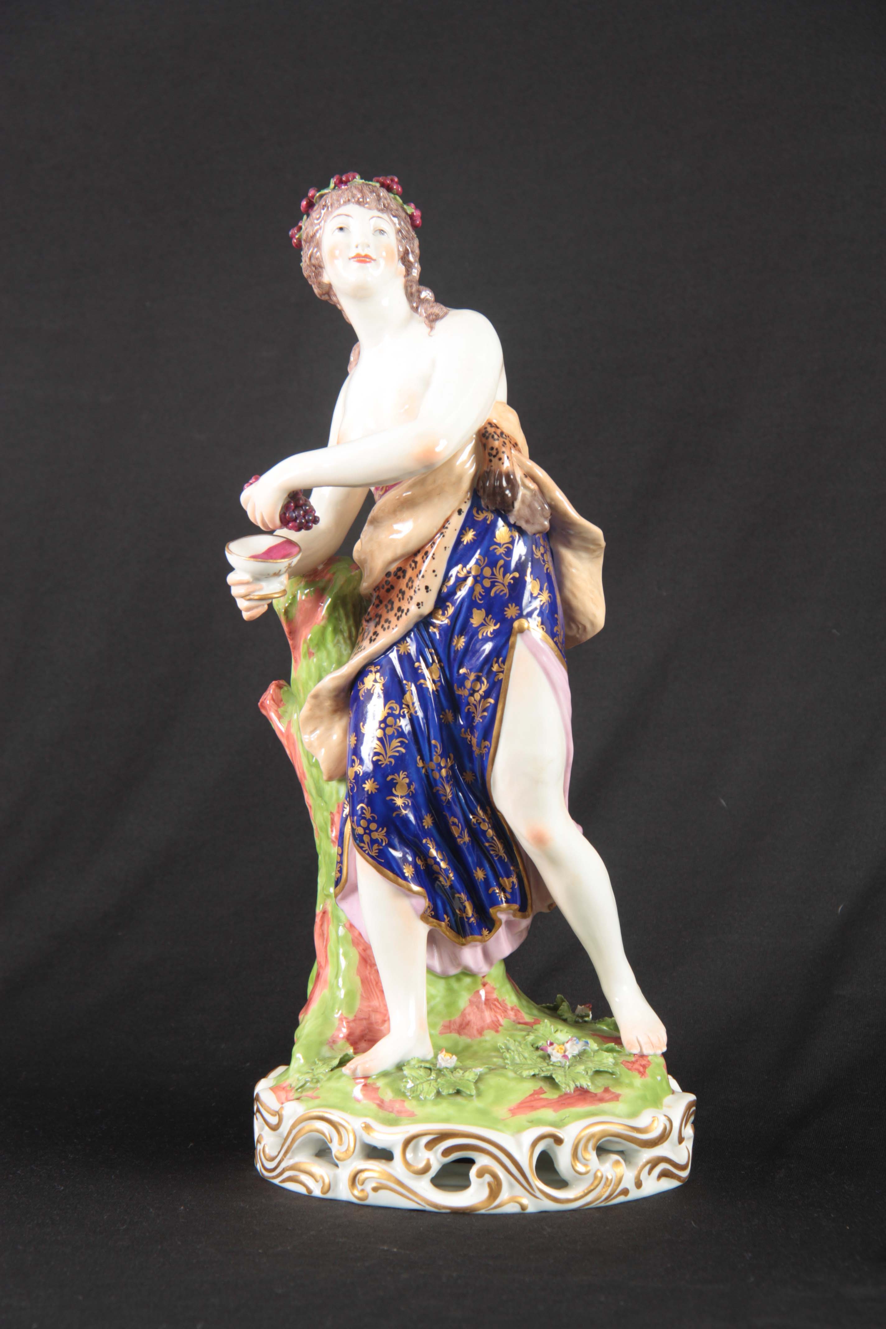 A DERBY LARGE FIGURE OF ARIADNE on a leaf clad and flower head stumpwork base with gilt scroll edged - Image 2 of 8