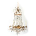 A 20TH CENTURY CUT GLASS HANGING CHANDELIER with six branchwork electrified candles 78cm high.