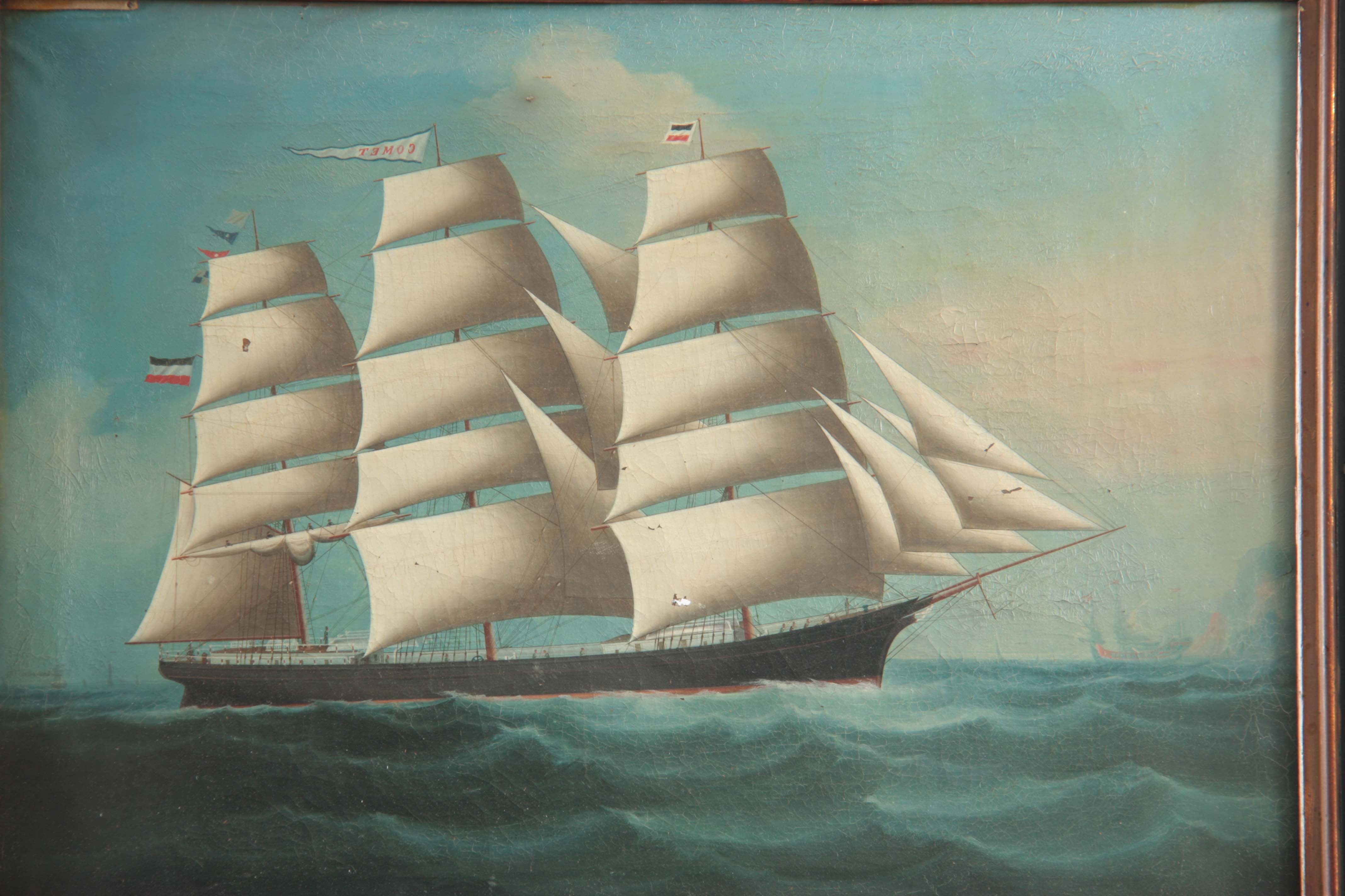 A MID 19TH CENTURY CHINESE TRADE SHIP PORTRAIT of the Comet sailing into Hong Kong 44cm high, 58cm - Image 2 of 6
