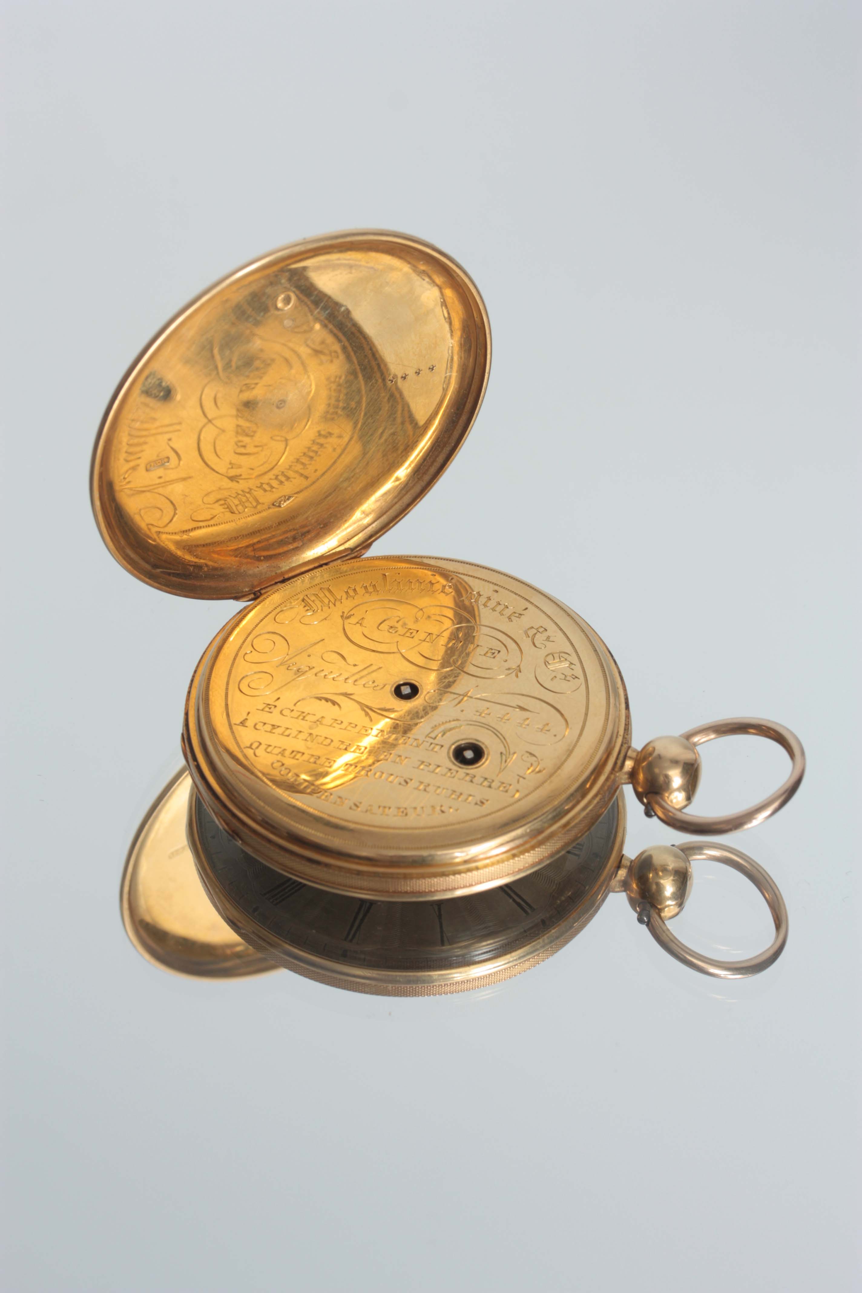 AN EARLY 19TH CENTURY 18CT GOLD OPEN FACED CASED POCKET WATCH the case with honeycomb engraved - Image 6 of 8