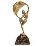 MARCEL BOURAINE A STYLISH FRENCH ART DECO BRONZE FIGURE OF A NAKED FEMALE DANCER modelled standing