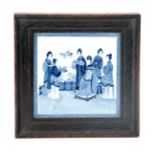 A LATE 19TH CENTURY CHINESE BLUE AND WHITE PORCELAIN PLAQUE depicting an empress and concubines 14.