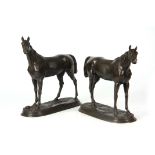 JULES MOIGNIEZ (1835 - 1894) A GOOD PAIR OF 19TH CENTURY BRONZE HORSES finely sculptured and mounted