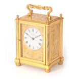 BARWISE, LONDON A FINE MID 19TH CENTURY ENGLISH ENGRAVED GILT DOUBLE FUSEE STRIKING CARRIAGE CLOCK