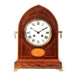 A LATE 19TH CENTURY FRENCH ROSEWOOD MANTEL CLOCK the lancet top case with boxwood inlay enclosing