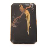 A JAPANESE MEIJI PERIOD MIXED METAL BRONZE CIGARETTE CASE depicting a Golden Pheasant to the lid -