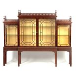 A LATE 19TH / 20TH CENTURY CHINESE CHIPPENDALE REVIVAL MAHOGANY BREAKFRONT DISPLAY CABINET the
