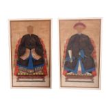 A PAIR OF LATE 19TH CENTURY CHINESE QING DYNASTY ANCESTOR PORTRAITS SHOWING A SENIOR OFFICIAL OF THE