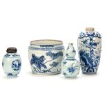 A COLLECTION OF 18TH - 19TH CENTURY CHINESE BLUE AND WHITE PORCELAIN VASES the smaller with a