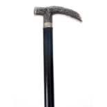 A 20TH CENTURY CHINESE WALKING CANE with a silver metal handle decorated with character marks and