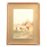 HORACE HAMMOND fl. 1902 - 1939 WATERCOLOUR Country farm scene with cattle in a meadow 45.5cm high,