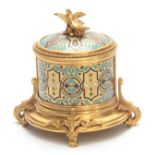 A GOOD LATE 19TH CENTURY FRENCH GILT ORMOLU AND CHAMPLEVE ENAMEL DRESSING TABLE CASKET of