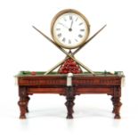 A RARE AND UNUSUAL LATE 19TH CENTURY NOVELTY MANTEL CLOCK FORMED AS A SNOOKER TABLE the drum-