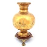 A LARGE LATE 19TH CENTURY FINELY ENGRAVED INDIAN BRASS SPHERICAL VASE having figures on horseback,