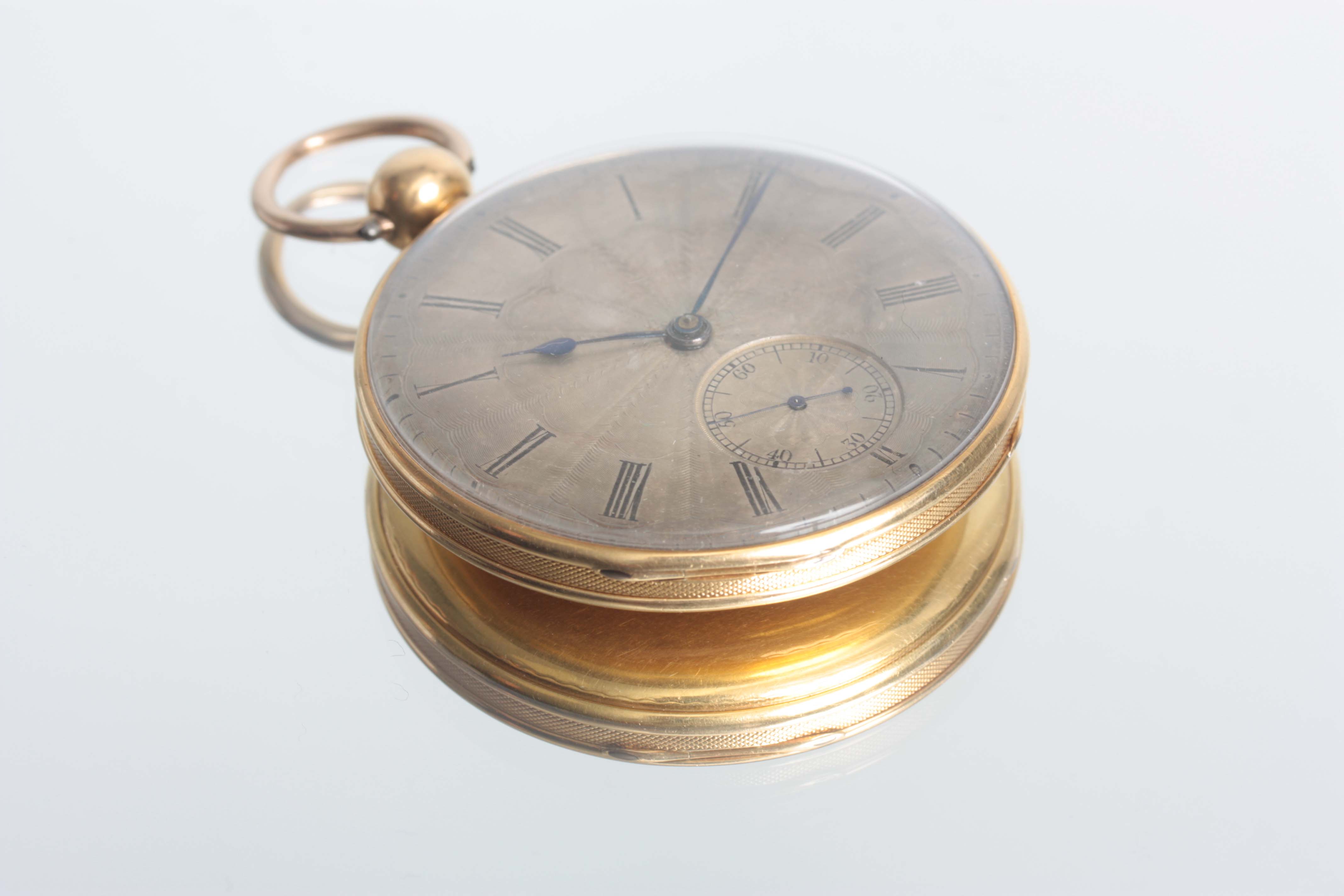 AN EARLY 19TH CENTURY 18CT GOLD OPEN FACED CASED POCKET WATCH the case with honeycomb engraved - Image 4 of 8