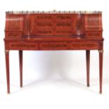 A 20TH CENTURY WALNUT AND KINGWOOD CROSS-BANDED CARLTON HOUSE DESK with brass pierced gallery