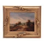 A 19TH CENTURY OIL ON CANVAS LAID ON PANEL. Country lane landscape 16.5cm high, 21cm wide, bearing