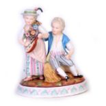 A MEISSEN STYLE CONTINENTAL FIGURE GROUP of a seated male on a wheat sheaf and standing lady