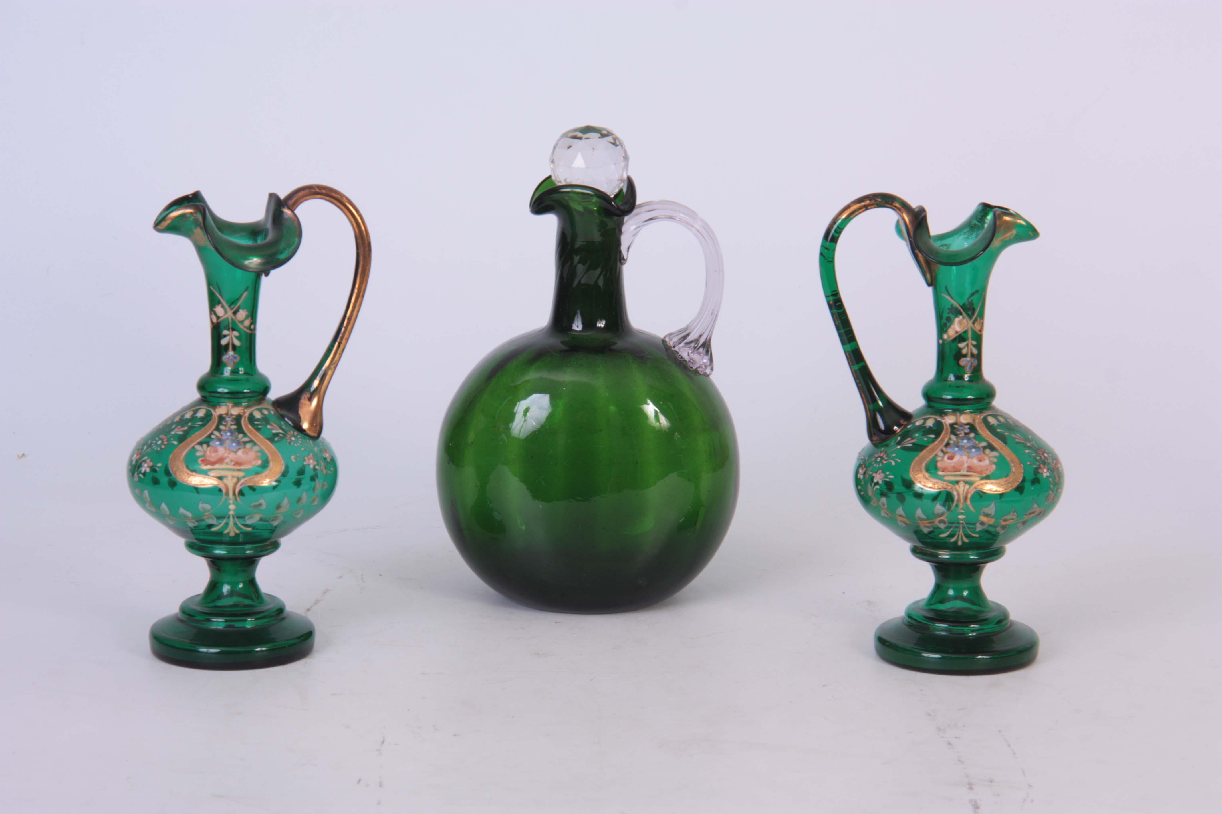 A 19TH CENTURY BRISTOL GREEN SPIRIT FLASK the flattened circular body with clear ribbed celery- - Image 2 of 2