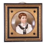 A LATE 19TH CENTURY DISHED PORCELAIN PLAQUE titled on reverse 'Highland Laddie' and label