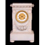 DROUOT A PARIS AN EARLY 19TH CENTURY FRENCH WHITE MARBLE MANTEL CLOCK of rectangular form