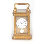 ELKINGTON & CO. PARIS A LATE 19TH CENTURY FRENCH GILT CASED STRIKING CARRIAGE CLOCK having a