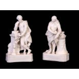 A PAIR OF 19TH CENTURY PARIAN WARE FIGURES OF SCHOLARS each modelled in a standing pose leaning on