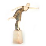 G. OMERTA (1895 - 1925) AN EARLY 20TH CENTURY ART DECO IVORY AND BRONZE FIGURE OF A DANCING LADY
