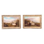 ALBERT JACKSON fl. 1880-1900 PAIR OF OILS ON CANVAS. Sheep resting in country settings 34cm high,