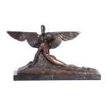 AFTER A. GENNARELLI. A 20TH CENTURY BRONZE SCULPTURE depicting a young lady embracing a swan,