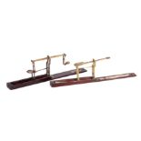 TWO 19TH CENTURY MAHOGANY CASED GUINEA SCALES with folding brass balance beams (2)