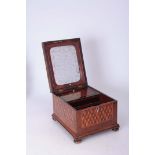 AN EARLY VICTORIAN ROSEWOOD AND PARQUETRY INLAID GENTLEMAN'S DRESSING TABLE BOX labelled to the