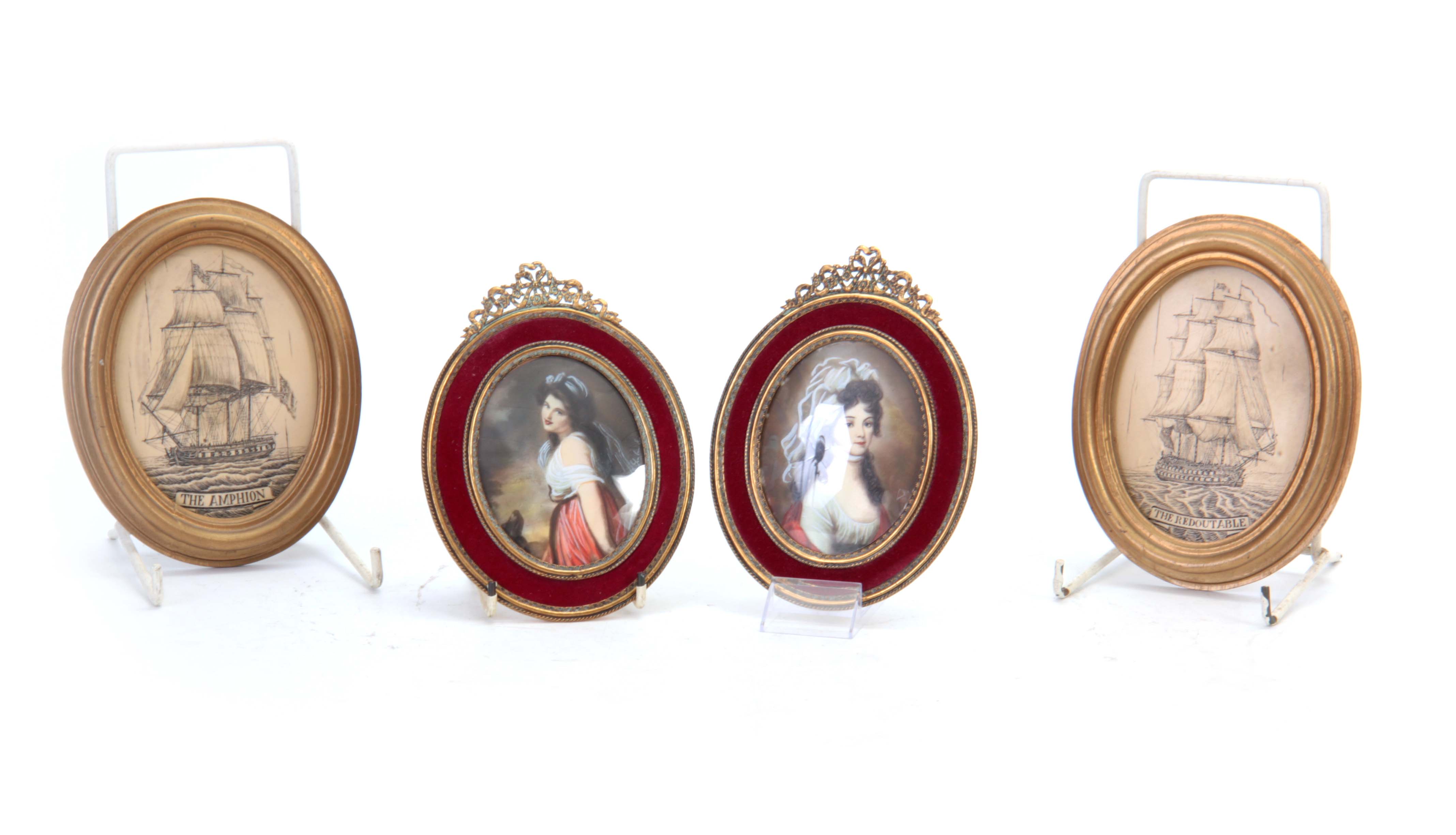 A PAIR OF OVAL MINIATURES of a young maiden 10.5cm wide including frame, together with A PAIR OF